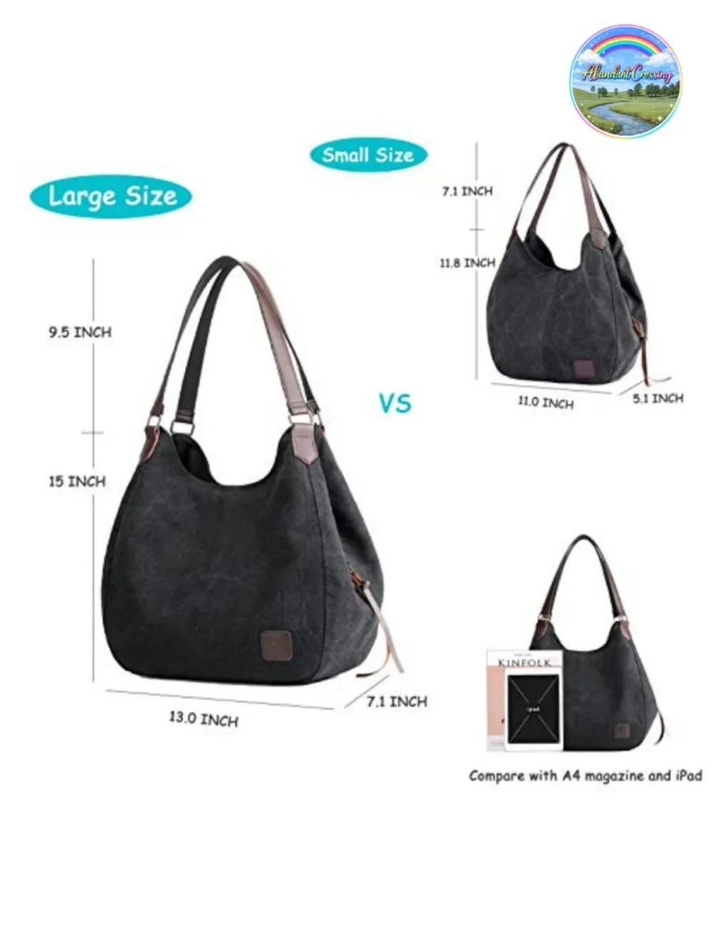 Canvas Multi-Pocket Hobo Shoulder Tote Bag for Women Travel Work Daily Purse